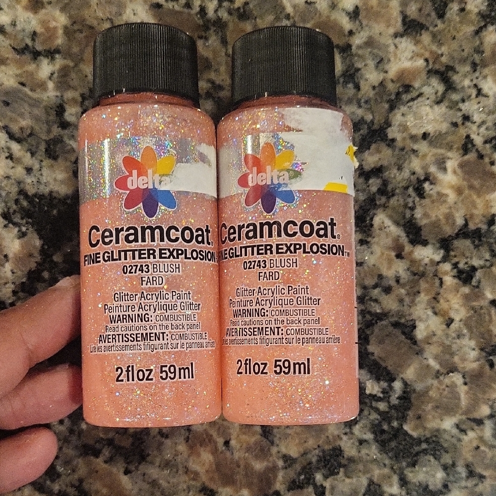 Lot of 2 Delta Ceramcoat Glitter Paint in Blush/ Pink each 2 fl oz